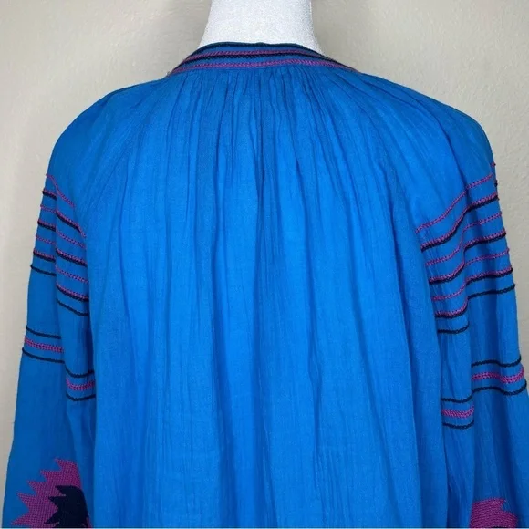 Anthro Maeve Blue & Pink Runaway Boho Southwestern Embroidered Peasant Top XS - Picture 11 of 16